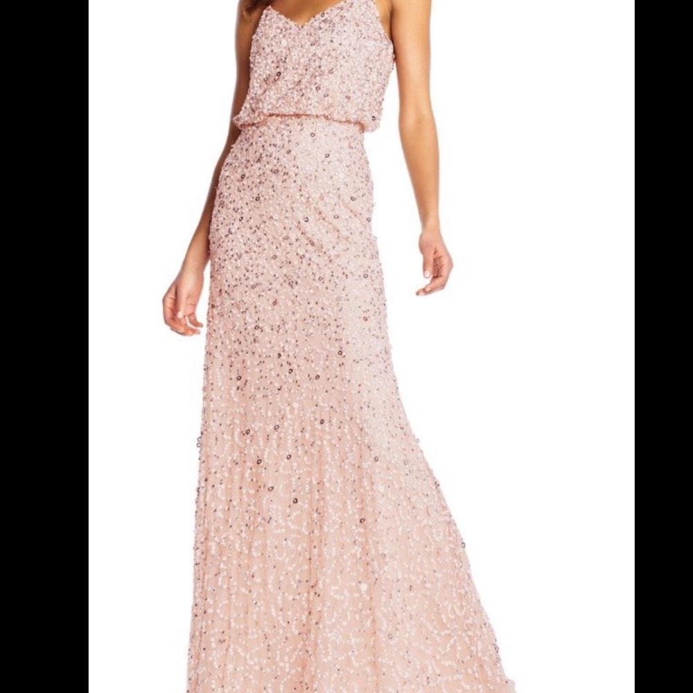 Adrianna Papell Blush Sequin Beaded Blouson Gown